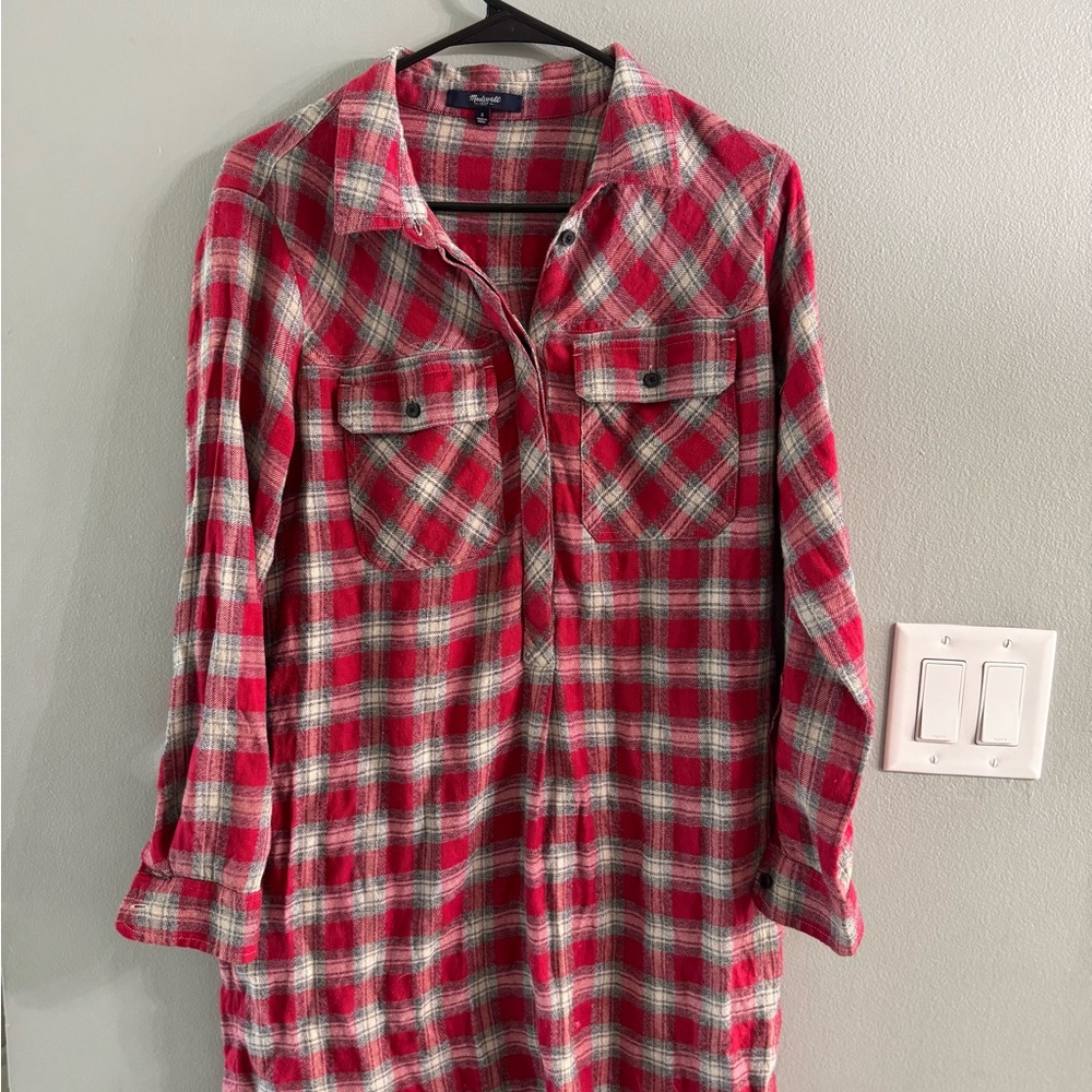 Madewell Red Plaid Shirt Dress